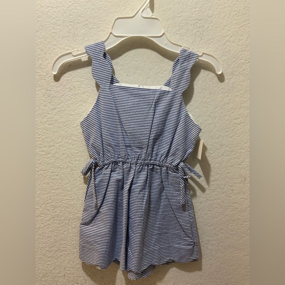 New Maria Casero Girls Blue and White striped  scalloped  Arm Sleeveless Dress